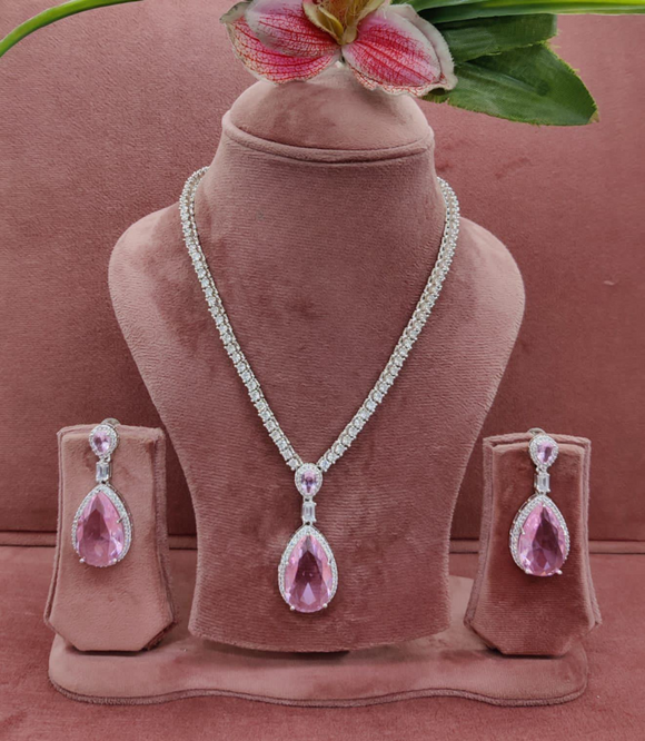 Pink Teardrop Necklace-Earrings set