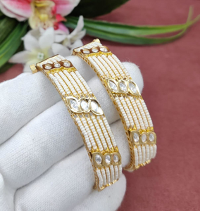 American Diamond Studded  Pearl Gold Plated Bangles