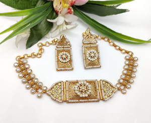 Pearl and Gold Chokar with Earrings Set