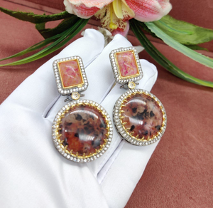 Fire Earrings with Pink and Brown Stones