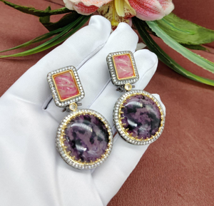 Fire Earrings with Pink- Purple Stones