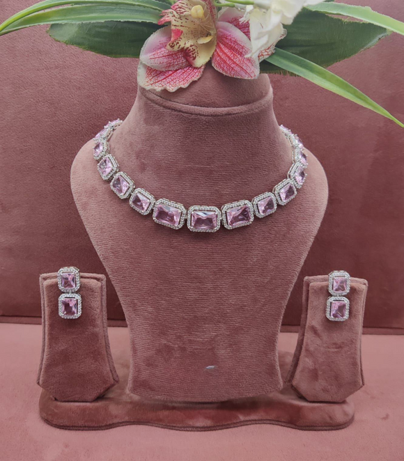 Purple Diamond Necklace with Earrings Set