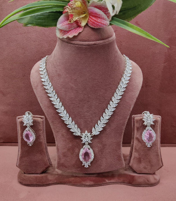 Emerald Pendant Long Diamond Necklace with Earrings Set