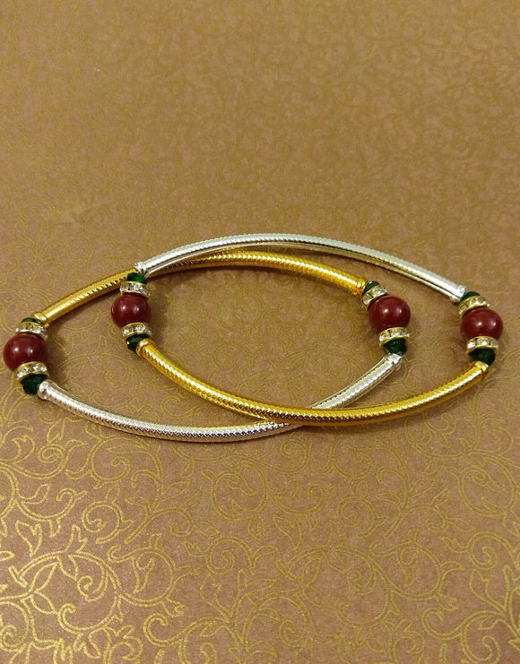 Gold Silver Maroon bead Anklet - Ziva Art Jewellery