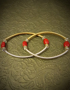 Gold Silver Red bead Anklet - Ziva Art Jewellery