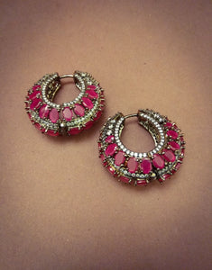 Ruby stones American Diamond Earrings - Ziva Art Jewellery