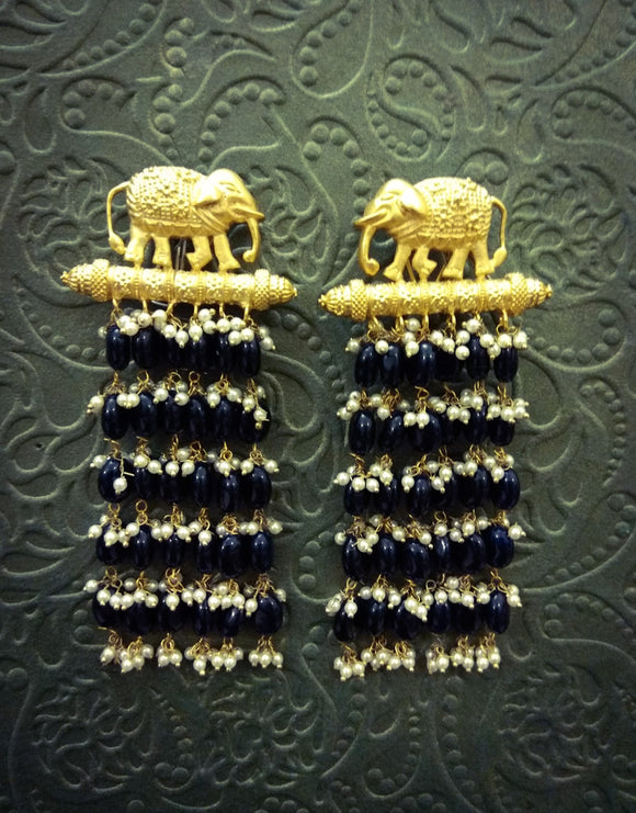 Elephant and blue stone Earrings - Ziva Art Jewellery