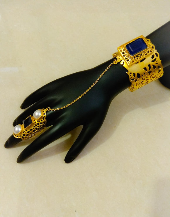 Blue Stone Haath Phool - Ziva Art Jewellery