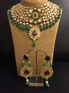 Uncut Kundan Necklace with Earrings Set - Ziva Art Jewellery