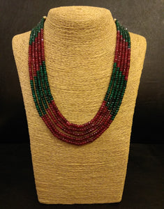 Five Lines Red Green beads Necklace - Ziva Art Jewellery