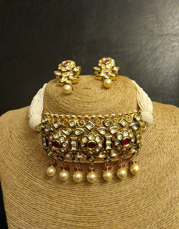 Kundan Chokar with Earrings Set - Ziva Art Jewellery