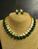 Kundan line with Green Oynx Beads Necklace with Earrings Set - Ziva Art Jewellery