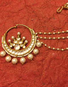 Pachi Kundan with Pearls Nose Ring - Ziva Art Jewellery