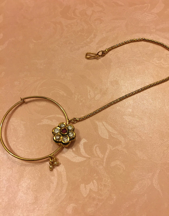 Kundan Gold Nose Ring - Ziva Art Jewellery