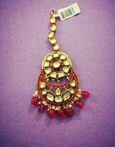 Kundan and Red Meenakari Tikka - Ziva Art Jewellery