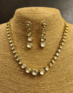 Single line Kundan Necklace with Earrings - Ziva Art Jewellery