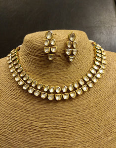 Double Line Kundan Necklace with Earrings - Ziva Art Jewellery