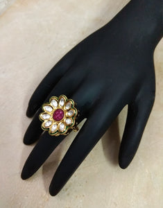 Kundan Ring with Ruby stones - Ziva Art Jewellery