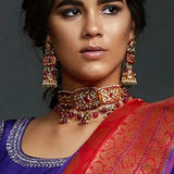 Ruby Meenakari Chokar with Earrings Set - Ziva Art Jewellery
