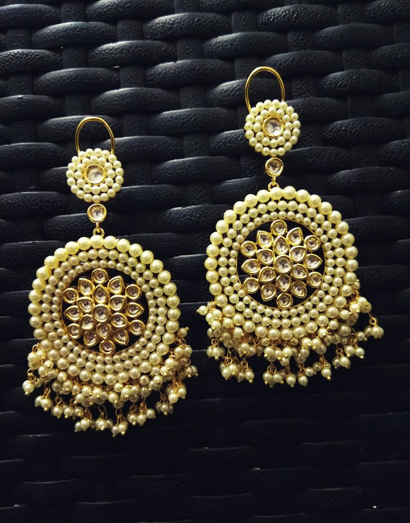 kundan with Pearls Chand Bali Earrings - Ziva Art Jewellery