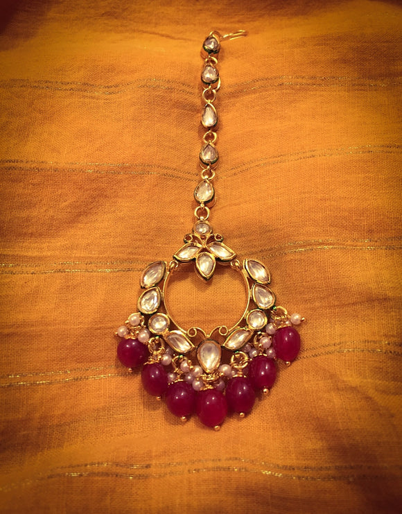 Kundan Tikka with Ruby drops - Ziva Art Jewellery
