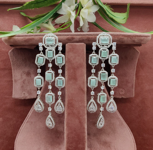Mint Green Silver Diamond Chandelier Earrings